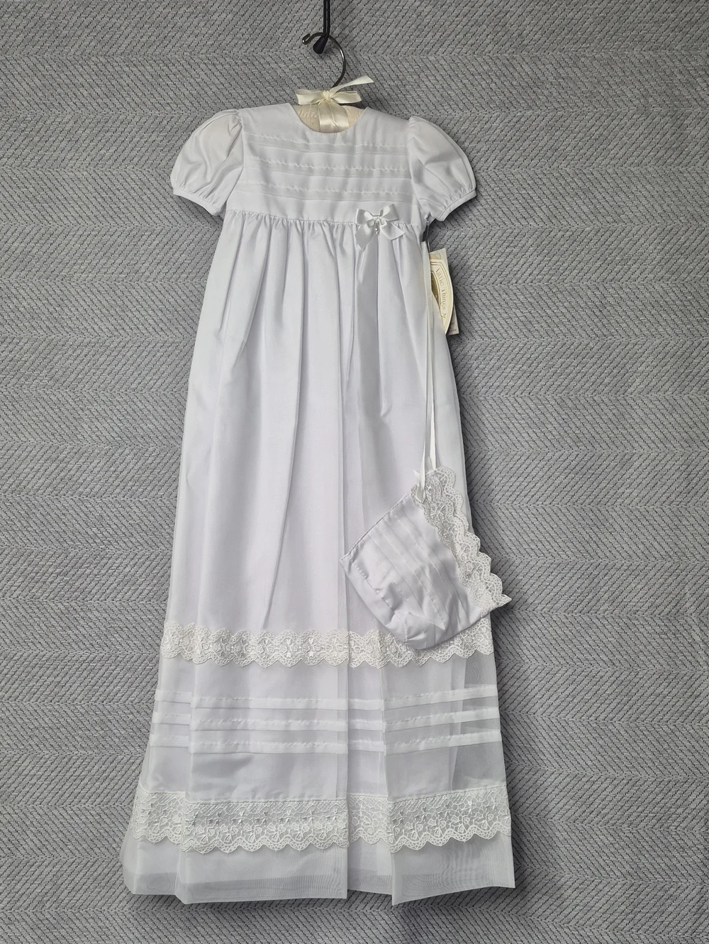 NWT Little Things Mean a Lot Heirloom Organza Christening Baptism Gown Bonnet 3M
